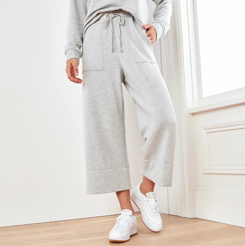 Quince SuperSoft Fleece Cropped Wide Leg Pants M